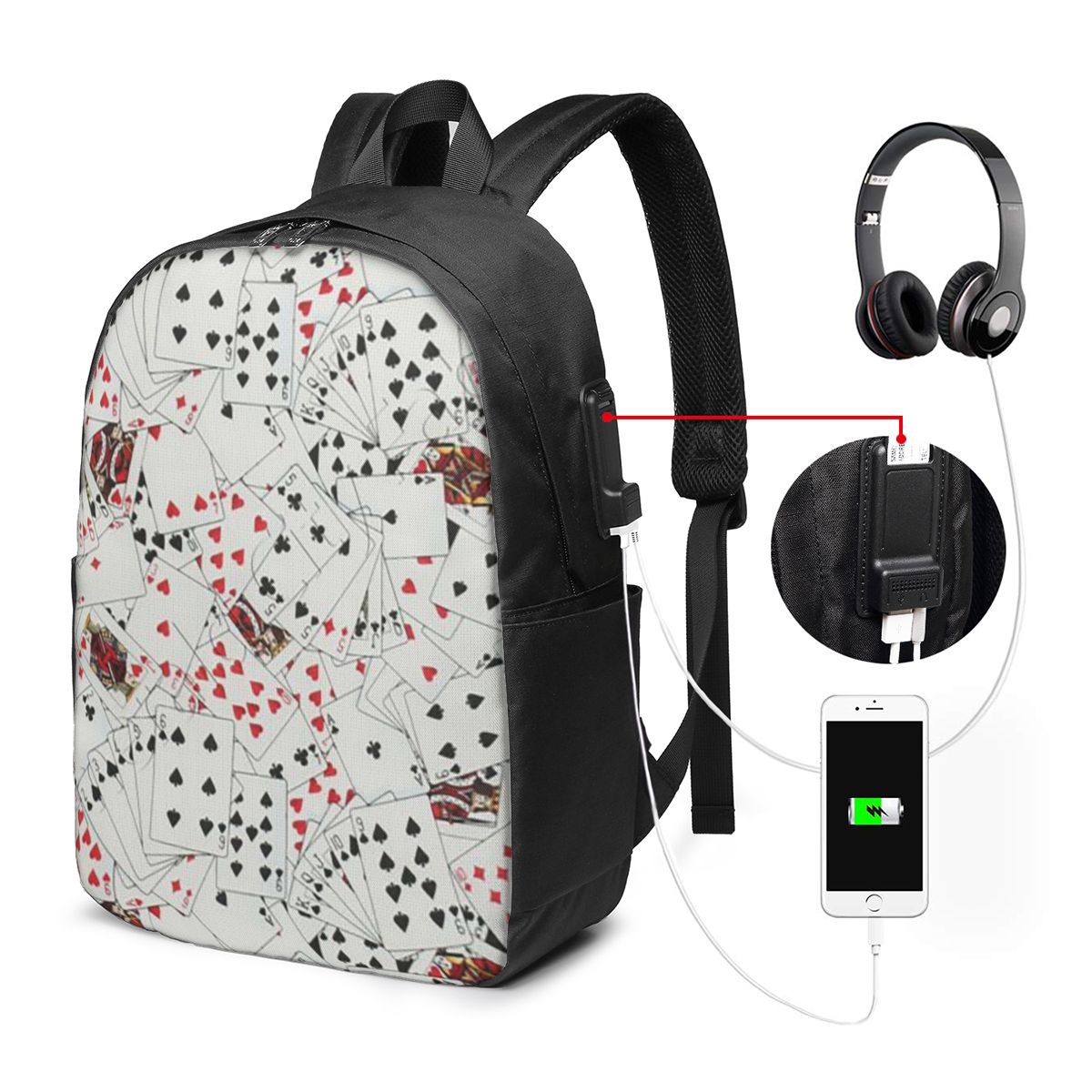 Women Bags Laptop - Mochila con estampado de cartas de