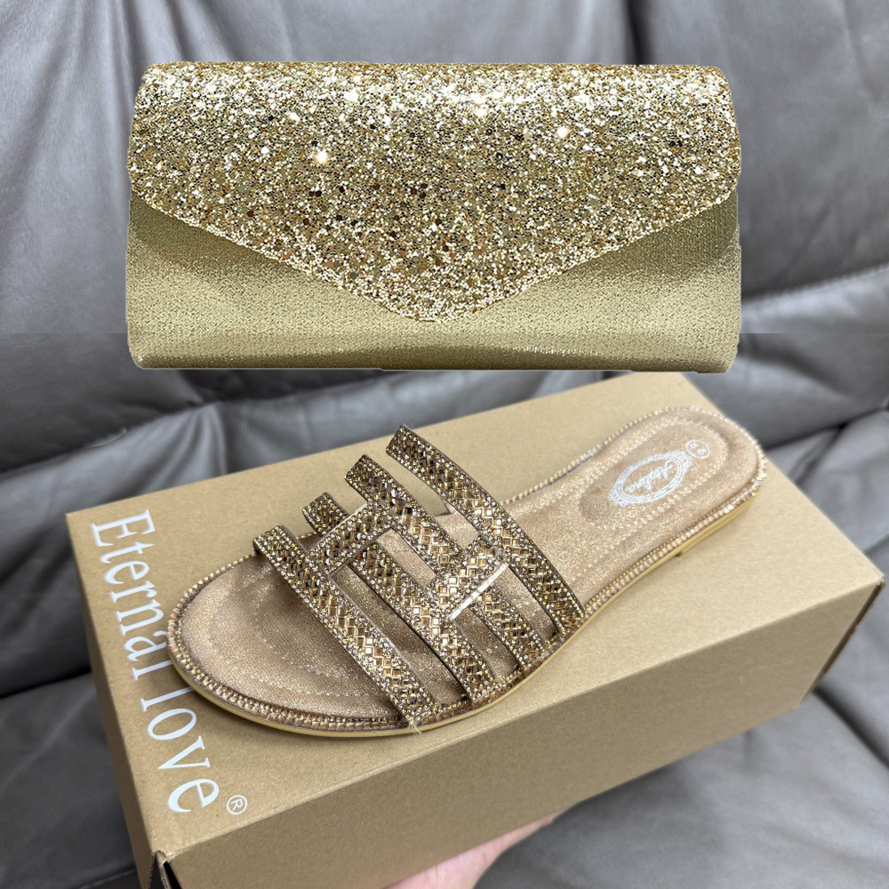 Women Bags Gold - Nuevas Sandalias de Verano con Pedrería
