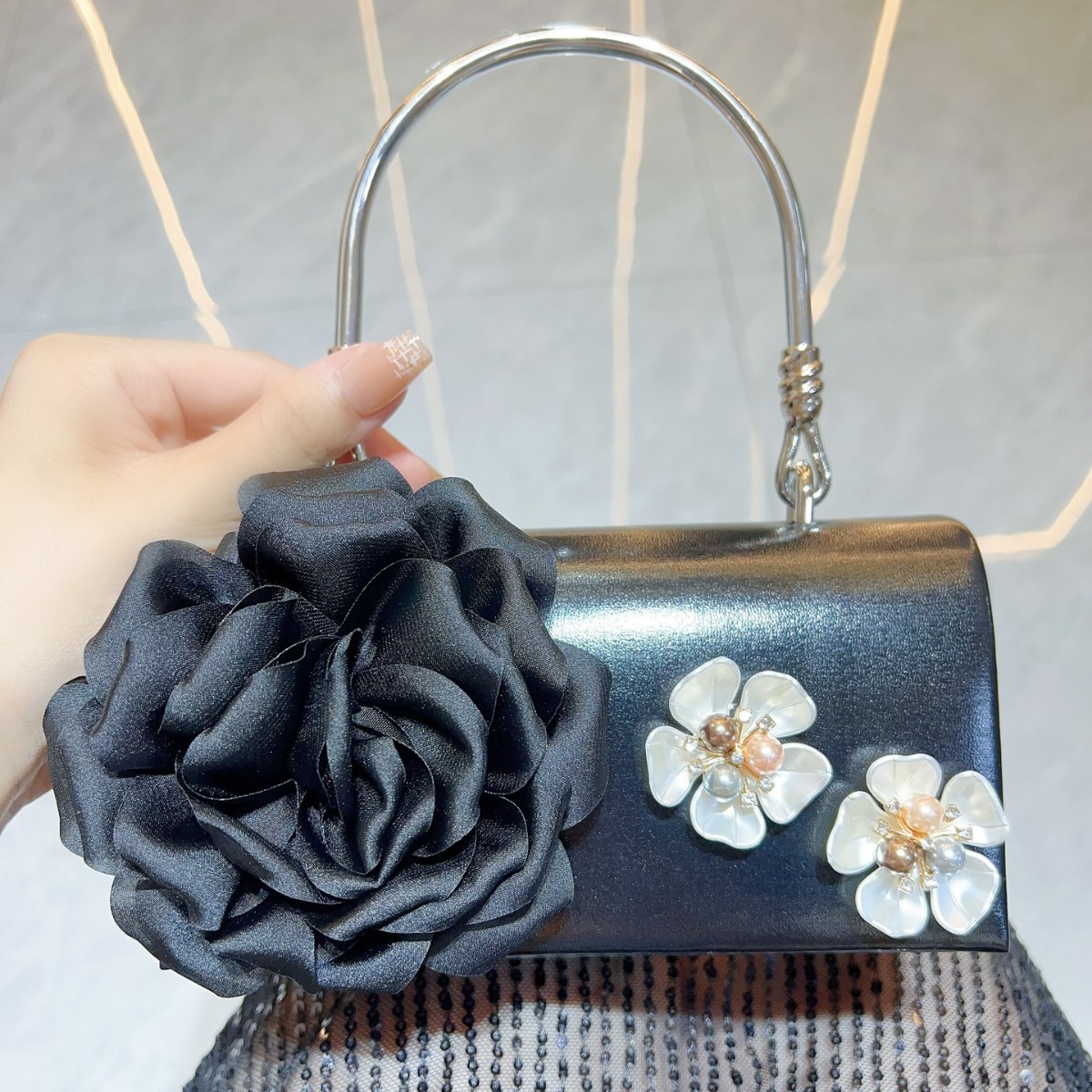 Bolso de mano de lujo con flor - Women Bags Gold reseña y precio